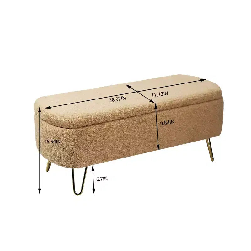 Beige/Blue/Gray/Off-White/Pink Faux Fur Storage Ottoman Bench, Gold Legs, Seats 1