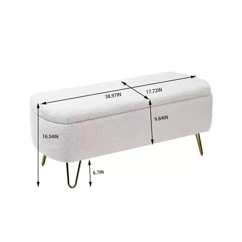 Beige/Blue/Gray/Off-White/Pink Faux Fur Storage Ottoman Bench, Gold Legs, Seats 1
