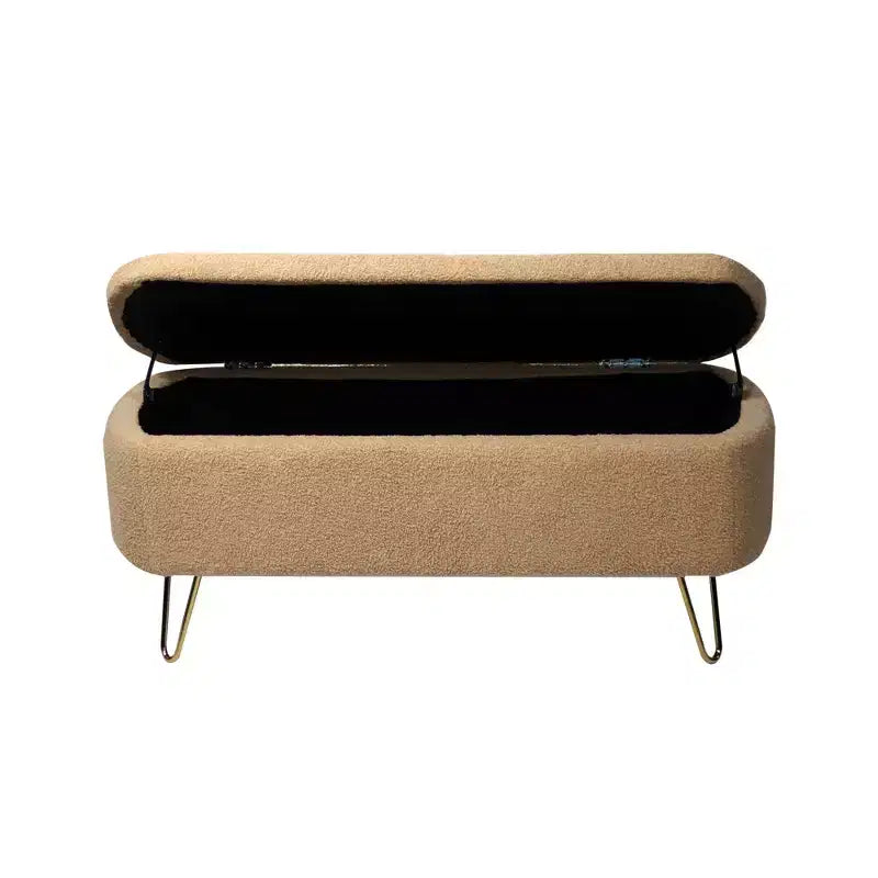 Beige/Blue/Gray/Off-White/Pink Faux Fur Storage Ottoman Bench, Gold Legs, Seats 1