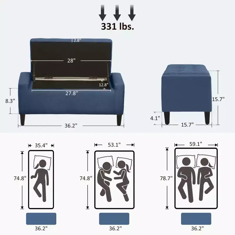 Blue/Gray Upholstered Lift-Top Storage Ottoman Bench, Seats 1