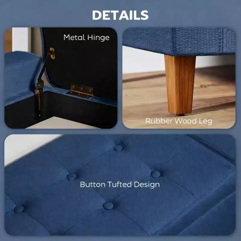 Blue/Gray Upholstered Lift-Top Storage Ottoman Bench, Seats 1