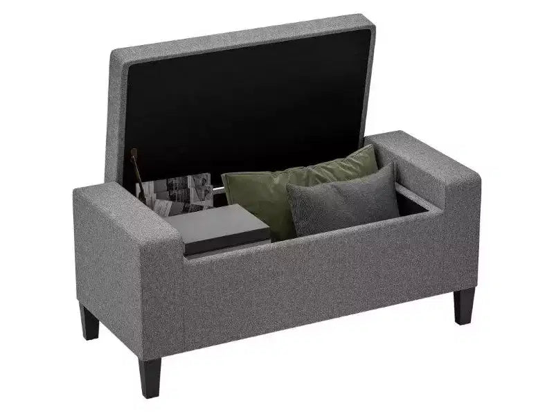 Blue/Gray Upholstered Lift-Top Storage Ottoman Bench, Seats 1