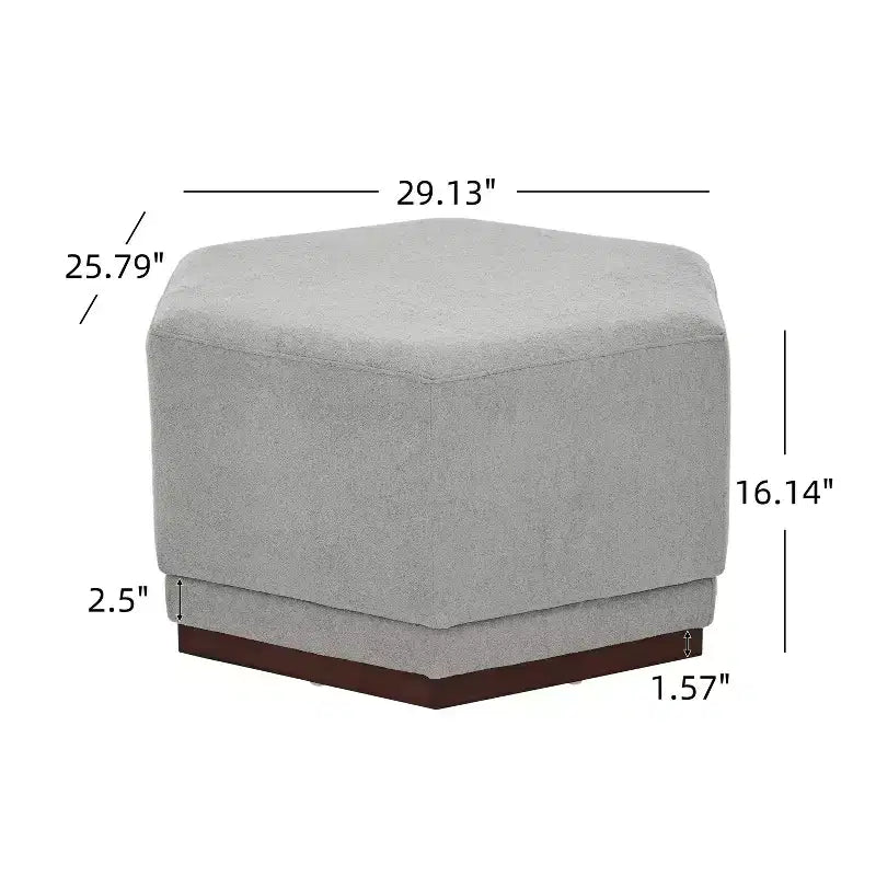 Hexagon Upholstered Ottoman - Beige/Walnut, Light Gray/Walnut - Seats 1
