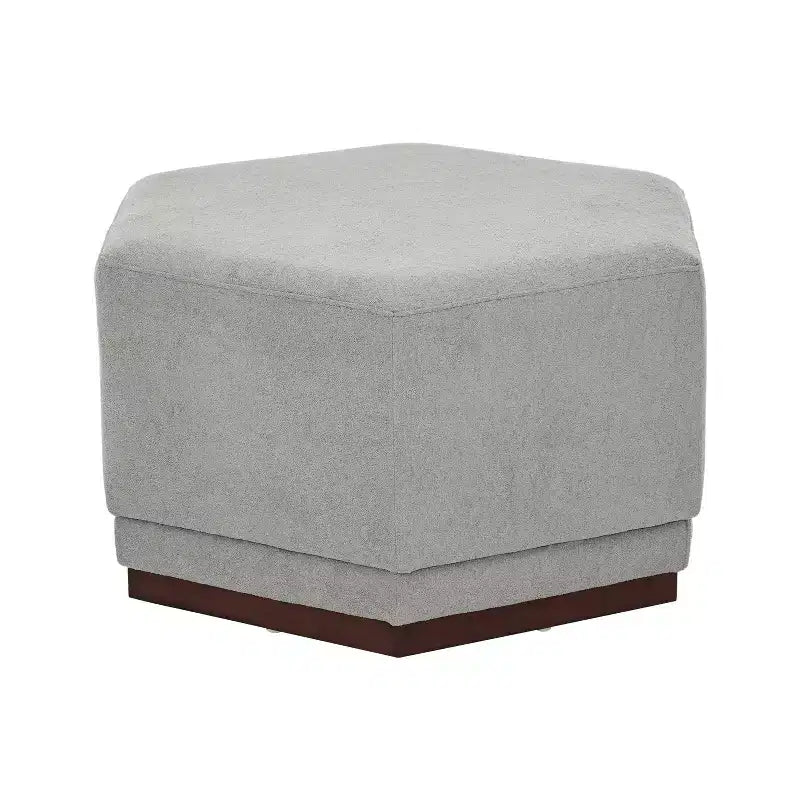 Hexagon Upholstered Ottoman - Beige/Walnut, Light Gray/Walnut - Seats 1