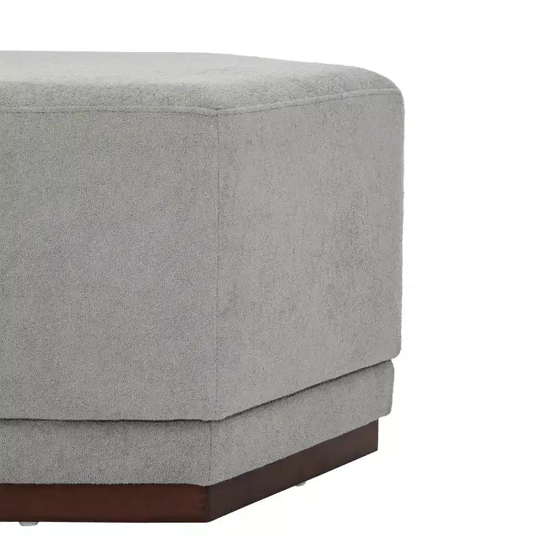 Hexagon Upholstered Ottoman - Beige/Walnut, Light Gray/Walnut - Seats 1