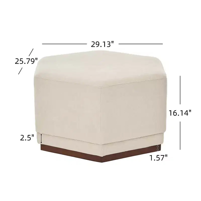 Hexagon Upholstered Ottoman - Beige/Walnut, Light Gray/Walnut - Seats 1