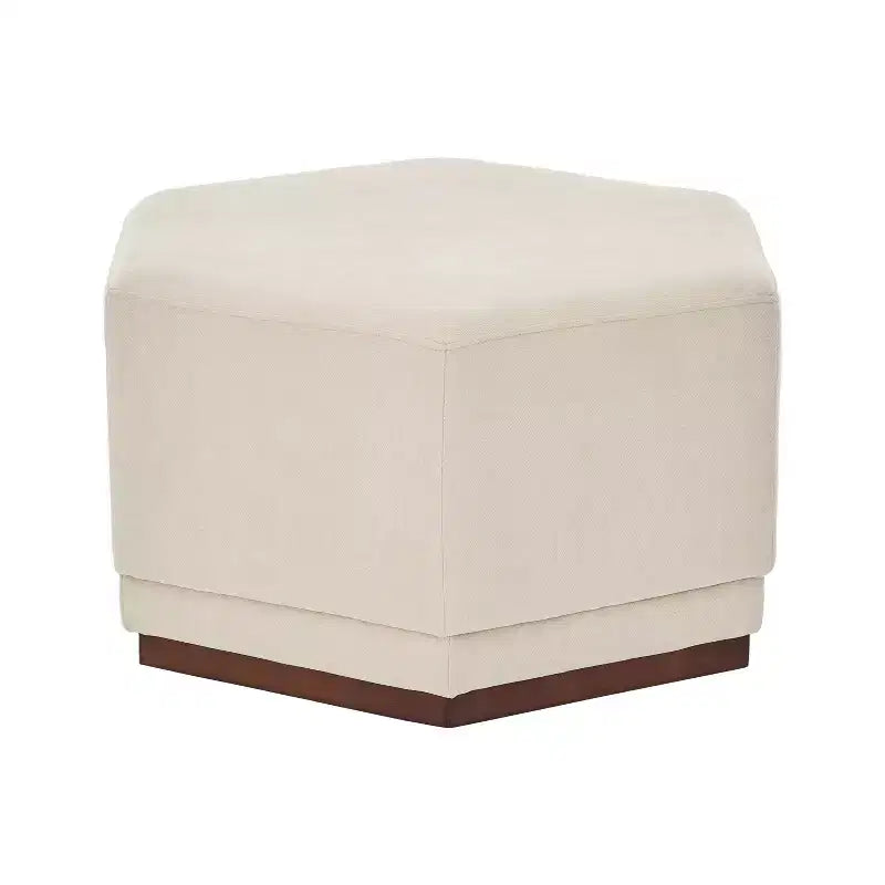 Hexagon Upholstered Ottoman - Beige/Walnut, Light Gray/Walnut - Seats 1