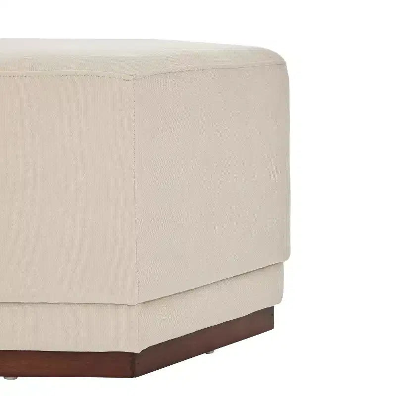 Hexagon Upholstered Ottoman - Beige/Walnut, Light Gray/Walnut - Seats 1