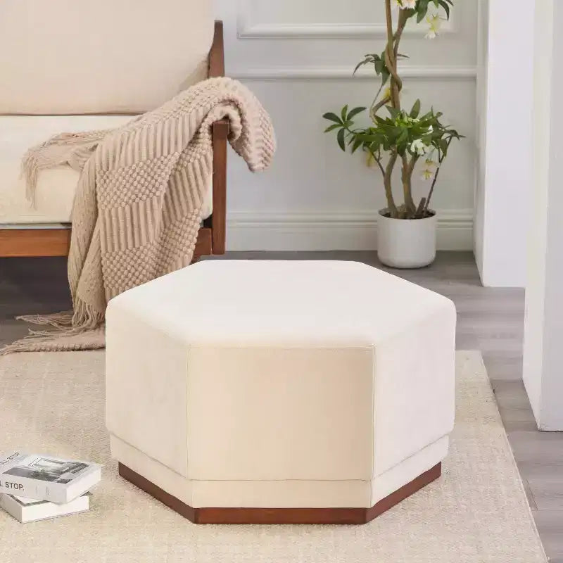 Christopher Knight Home Nyven Modern Hexagon Rubberwood Upholstered Ottoman
