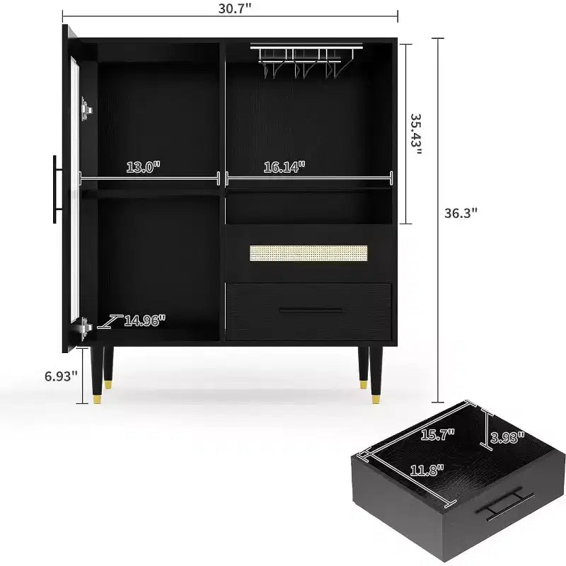 Black / Green Modern Coffee Bar Cabinet with Wine Rack & Drawer, for 1–2 Users