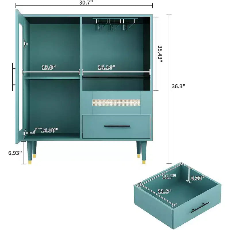 Black / Green Modern Coffee Bar Cabinet with Wine Rack & Drawer, for 1–2 Users