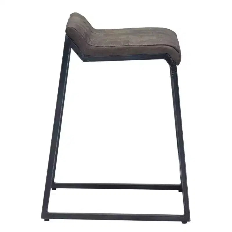 HomeRoots 25 Brown And Black Leather And Iron Low Back Counter Height Bar Chair