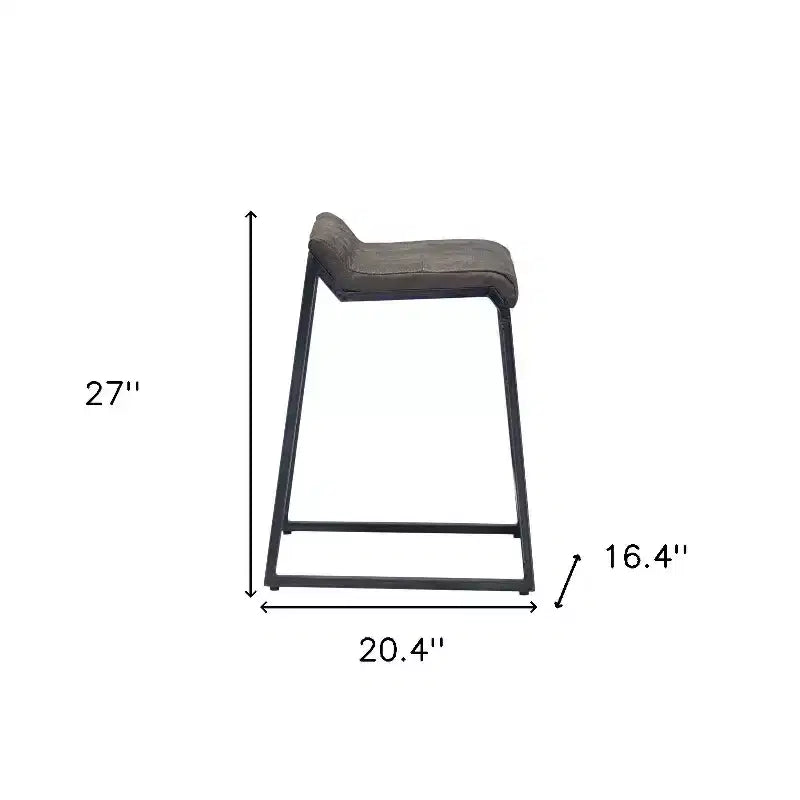 Brown Leather Round Armless Counter Stool - 1 Seat