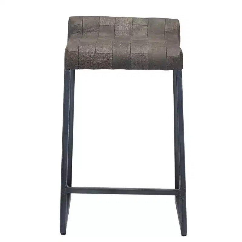 Brown Leather Round Armless Counter Stool - 1 Seat