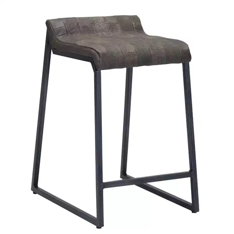 Brown Leather Round Armless Counter Stool - 1 Seat