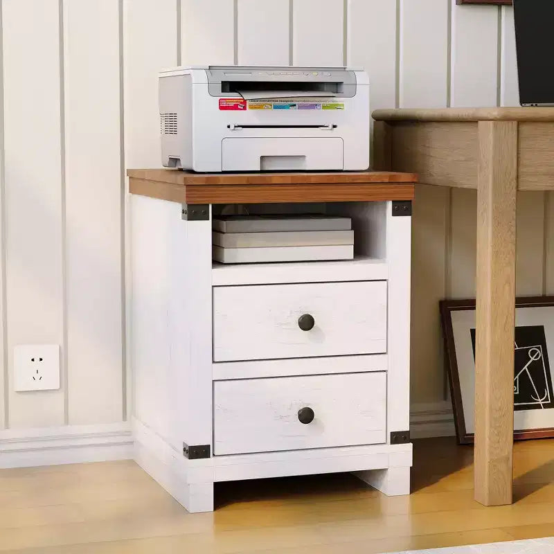 Brown Wood Nightstand with Charging Station – 2 Drawers, 1 Person
