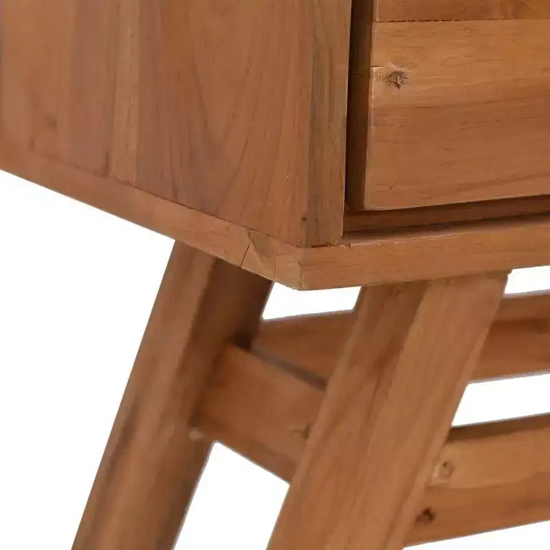 Brown Teak 2-Drawer Console Table, Seats 1