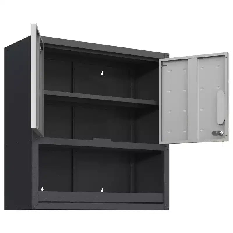 Black & Gray Wall-Mounted Metal Storage Cabinet with 2 Locking Doors, 1 Drawer & 1 Shelf