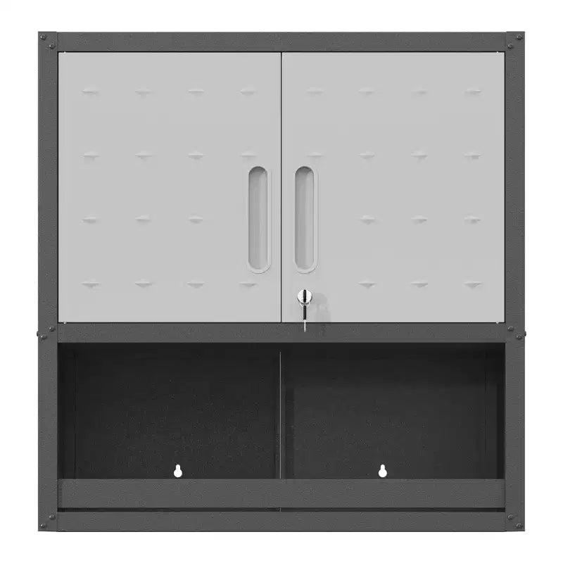 Black & Gray Wall-Mounted Metal Storage Cabinet with 2 Locking Doors, 1 Drawer & 1 Shelf