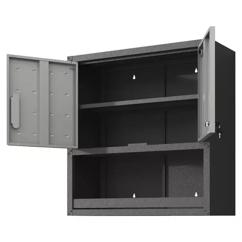 Black & Gray Wall-Mounted Metal Storage Cabinet with 2 Locking Doors, 1 Drawer & 1 Shelf