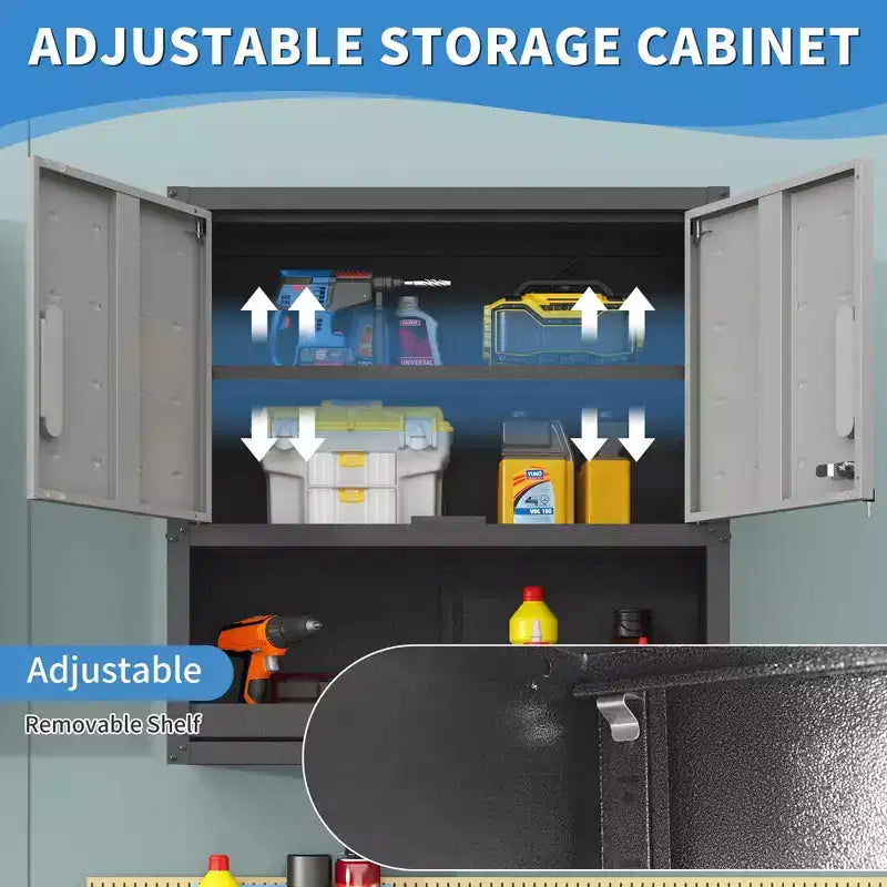 Black & Gray Wall-Mounted Metal Storage Cabinet with 2 Locking Doors, 1 Drawer & 1 Shelf