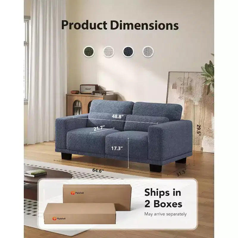 Gray 2-Seater Loveseat, Wide Armrests, Deep Seat, Washable Cover