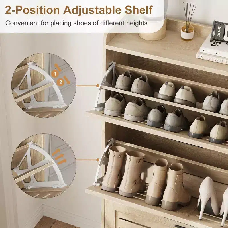 White 3-Door Louvered Shoe Cabinet, Fits up to 30 Pairs