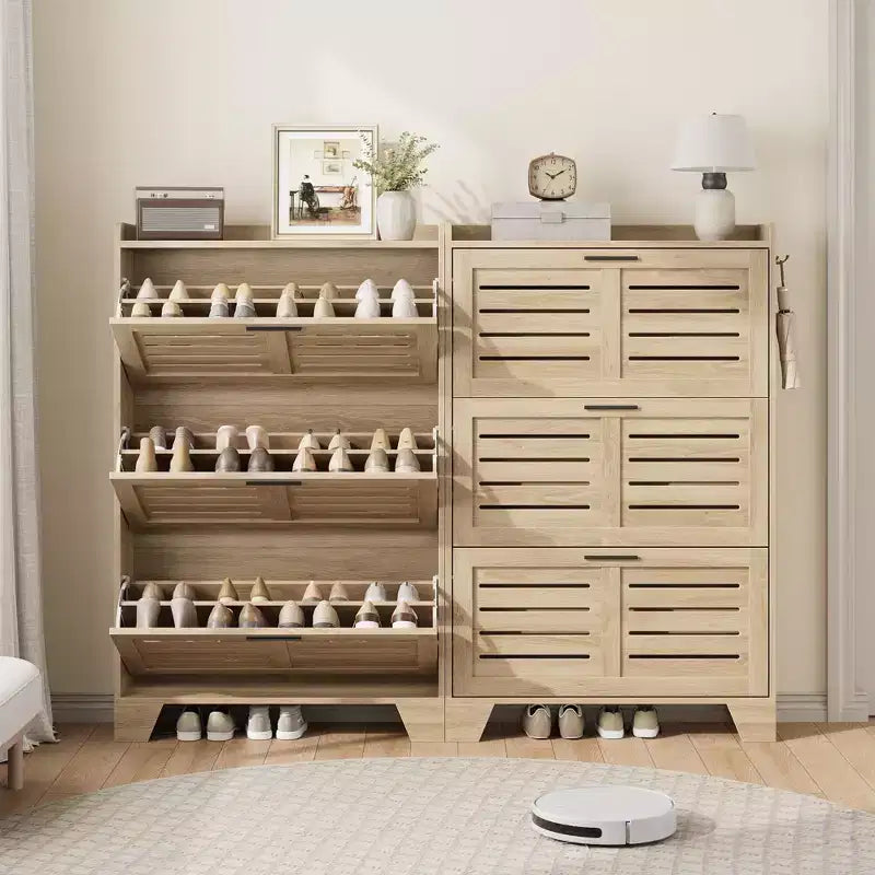 White 3-Door Louvered Shoe Cabinet, Fits up to 30 Pairs