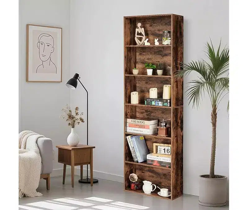 6-Tier Open Bookshelf, Industrial Tall Bookcase with Anti-Tip Kit, Minimalist Storage Unit for Living Room