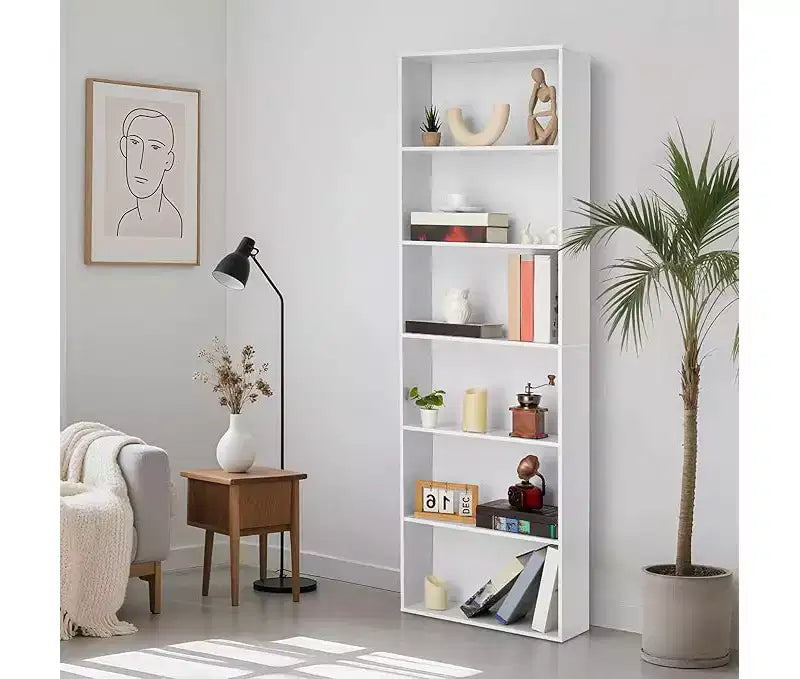 Brown / White 6-Tier Industrial Open Bookshelf, Single-User
