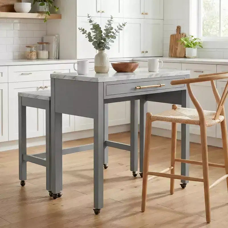 Gray Farmhouse Extendable Counter Height Dining Table with Storage, Seats 1