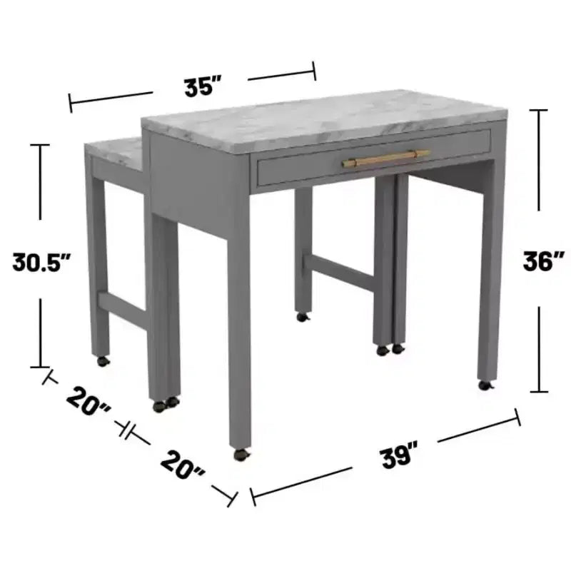 Gray Farmhouse Extendable Counter Height Dining Table with Storage, Seats 1