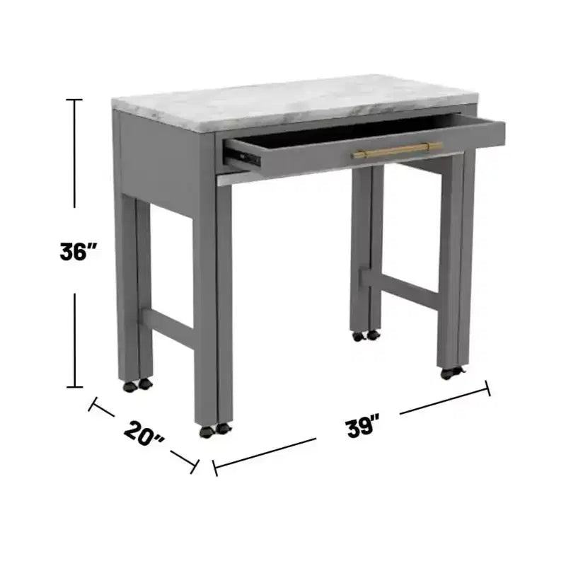 Gray Farmhouse Extendable Counter Height Dining Table with Storage, Seats 1