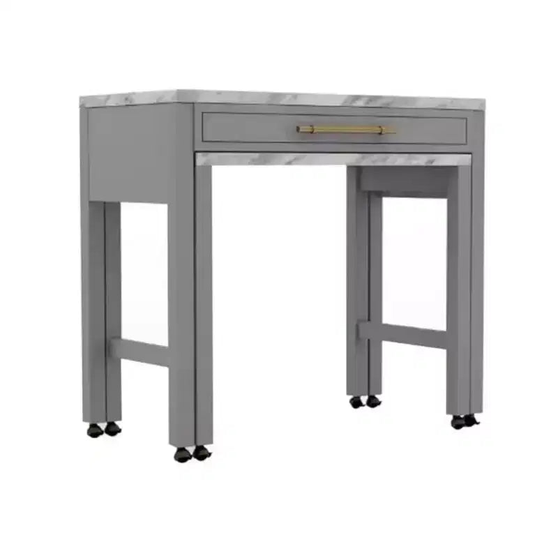 Gray Farmhouse Extendable Counter Height Dining Table with Storage, Seats 1