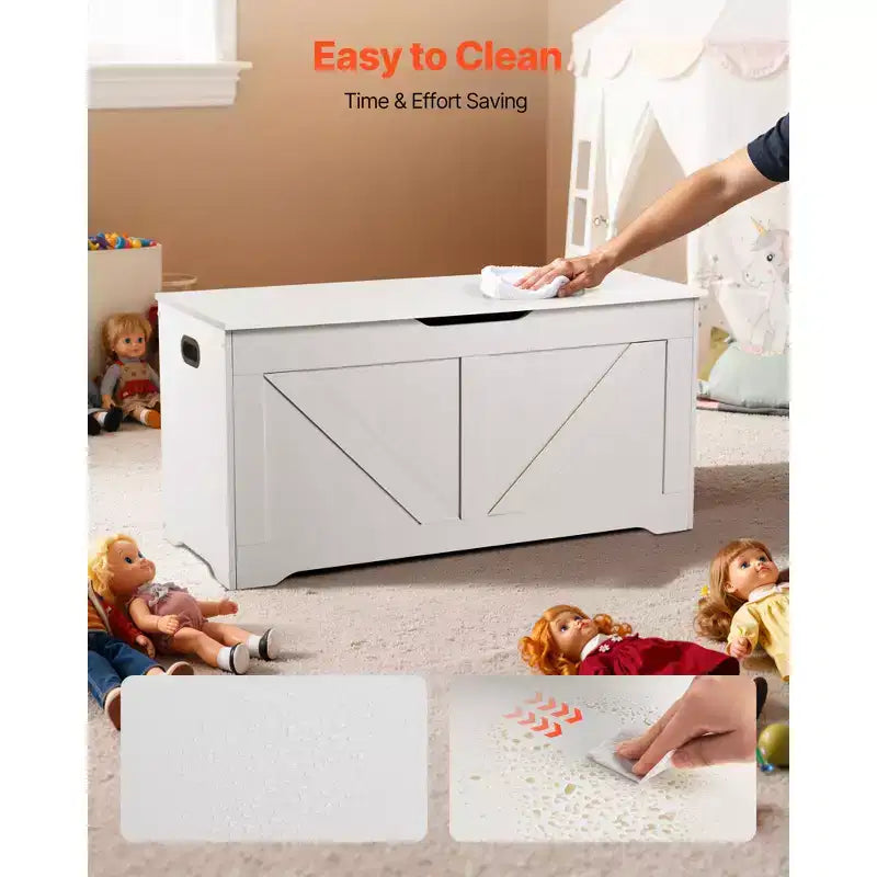 White Kids Storage Bench with Lid – 1-Seat Wooden Toy Box for Playroom