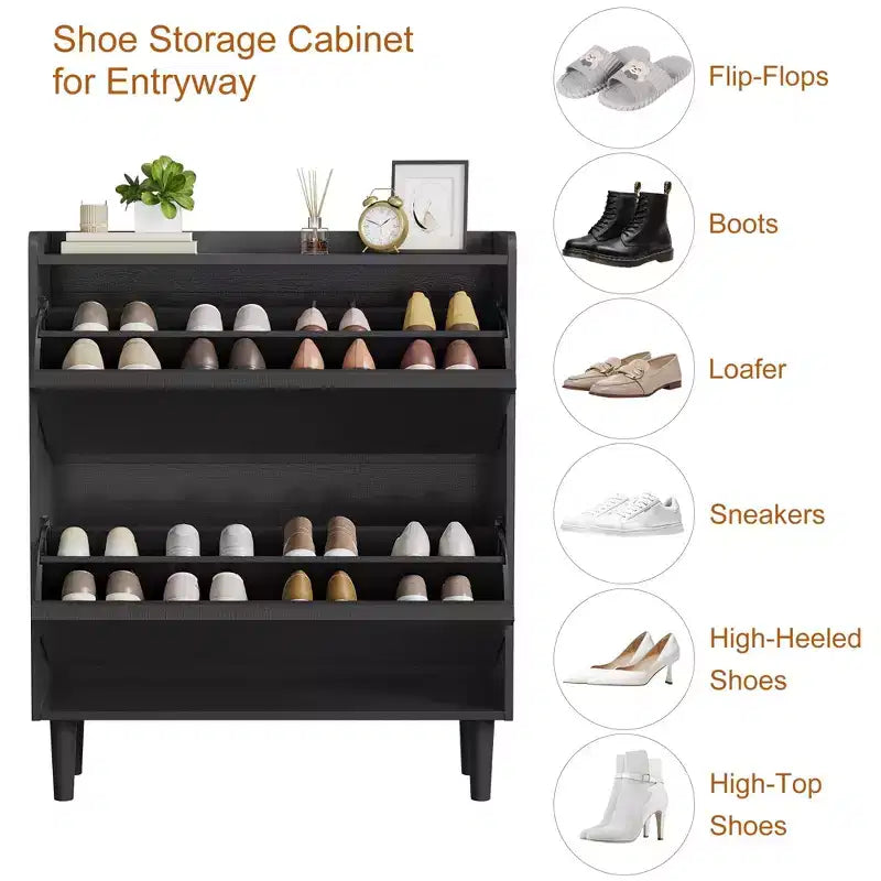 Tipping & Dump Bucket Shoe Rack, Multi-Color, Natural Wood / Gray / Black, for 2–6 People