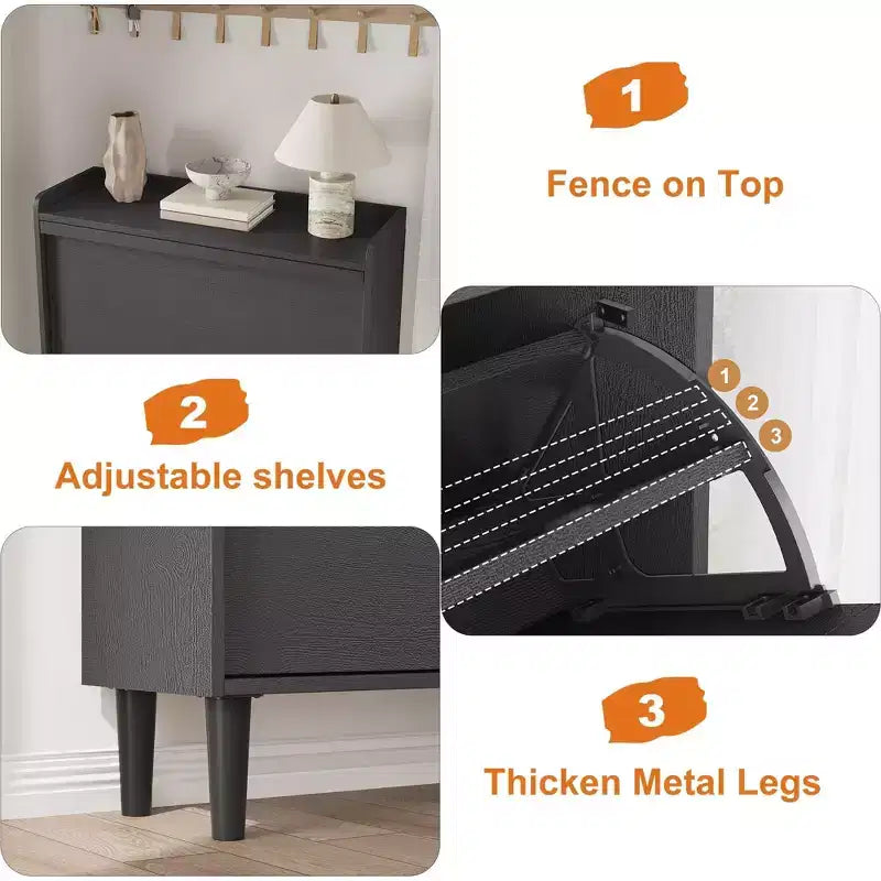Tipping & Dump Bucket Shoe Rack, Multi-Color, Natural Wood / Gray / Black, for 2–6 People