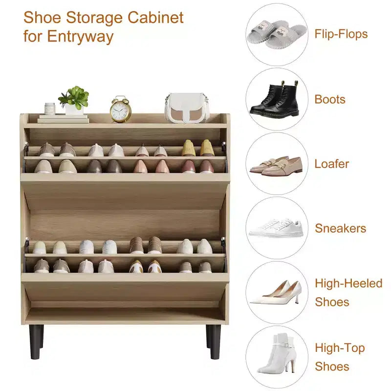 Tipping & Dump Bucket Shoe Rack, Multi-Color, Natural Wood / Gray / Black, for 2–6 People
