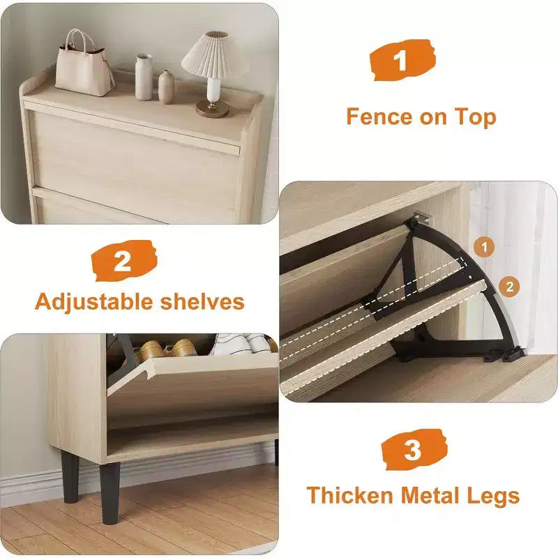 Tipping & Dump Bucket Shoe Rack, Multi-Color, Natural Wood / Gray / Black, for 2–6 People