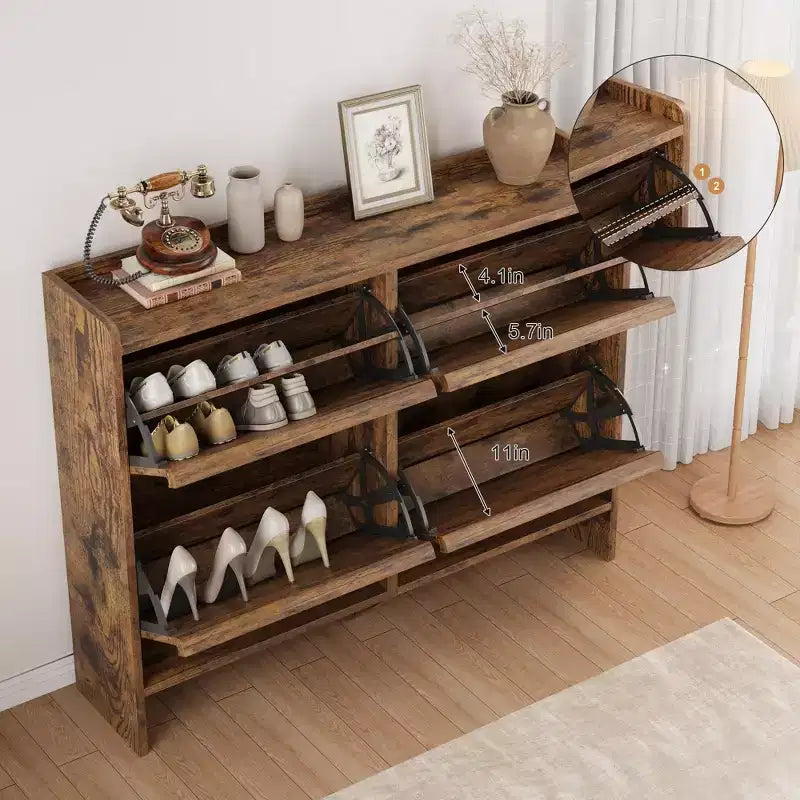 Tipping & Dump Bucket Shoe Rack, Multi-Color, Natural Wood / Gray / Black, for 2–6 People