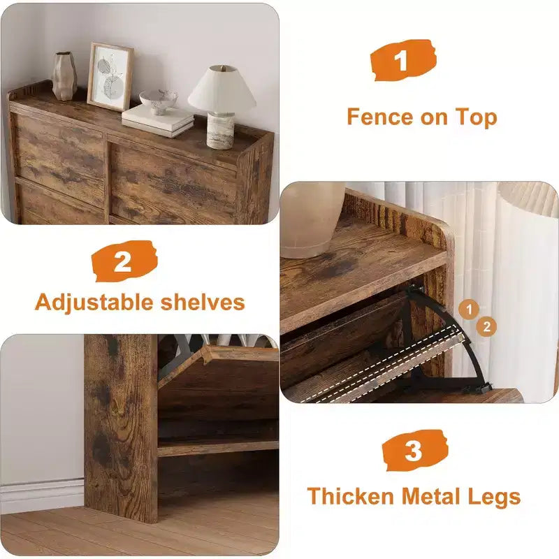 Tipping & Dump Bucket Shoe Rack, Multi-Color, Natural Wood / Gray / Black, for 2–6 People
