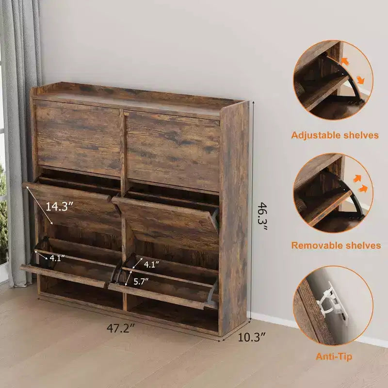 Tipping & Dump Bucket Shoe Rack, Multi-Color, Natural Wood / Gray / Black, for 2–6 People