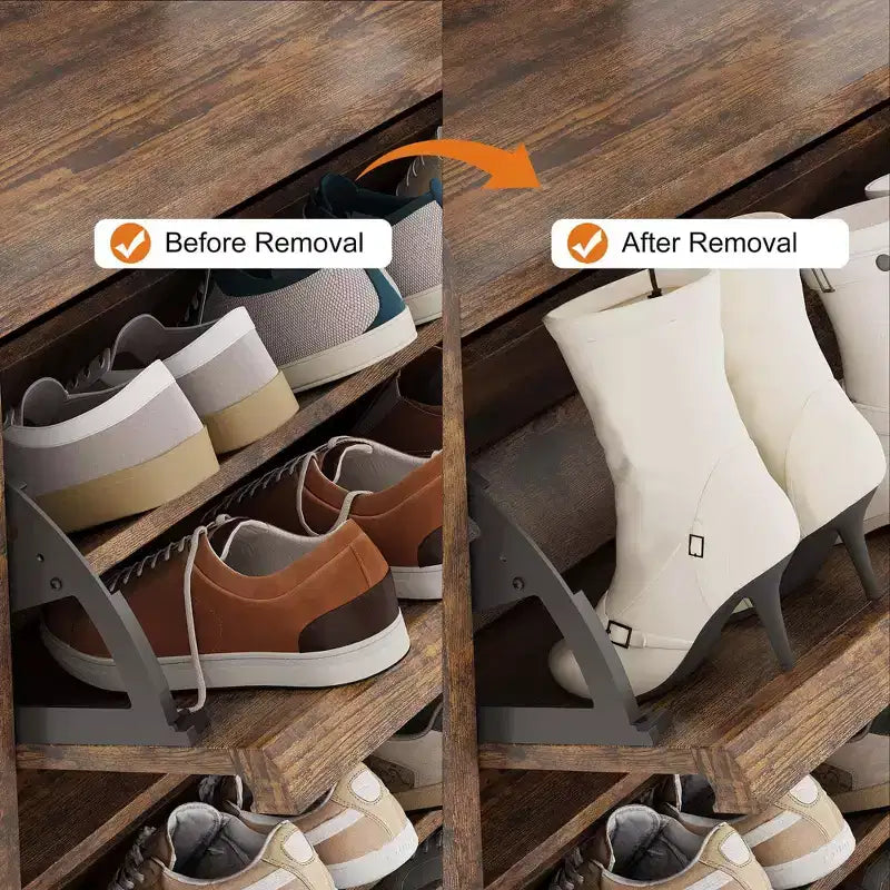 Tipping & Dump Bucket Shoe Rack, Multi-Color, Natural Wood / Gray / Black, for 2–6 People