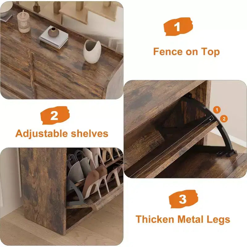 Tipping & Dump Bucket Shoe Rack, Multi-Color, Natural Wood / Gray / Black, for 2–6 People