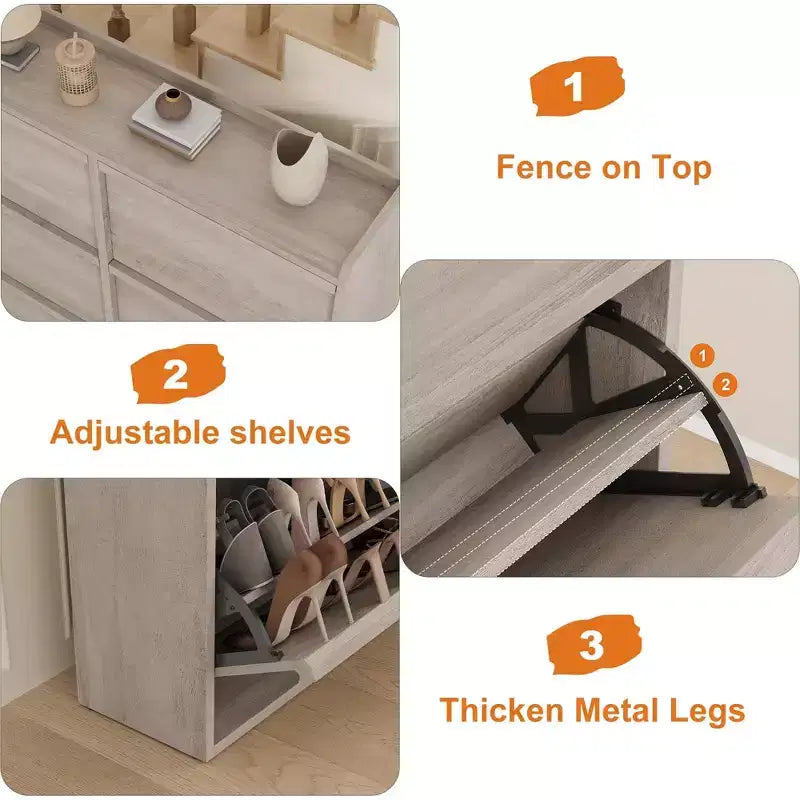 Tipping & Dump Bucket Shoe Rack, Multi-Color, Natural Wood / Gray / Black, for 2–6 People
