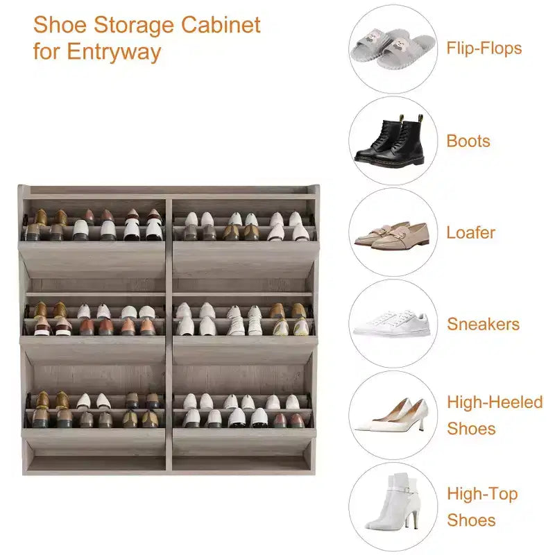 Tipping & Dump Bucket Shoe Rack, Multi-Color, Natural Wood / Gray / Black, for 2–6 People