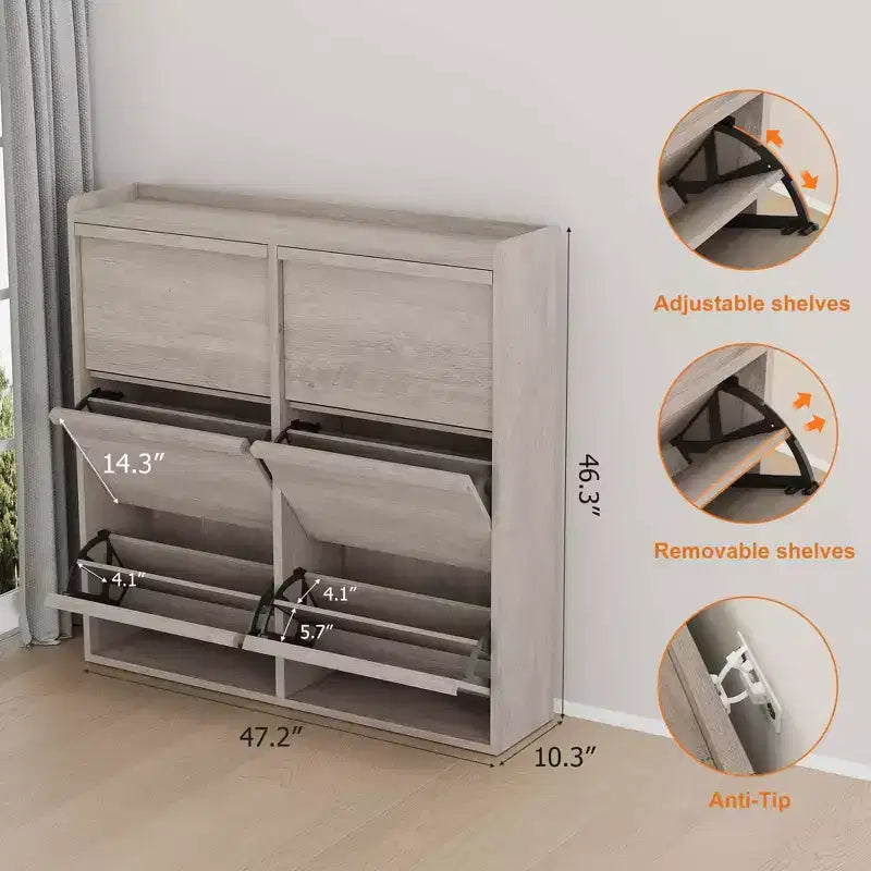 Tipping & Dump Bucket Shoe Rack, Multi-Color, Natural Wood / Gray / Black, for 2–6 People
