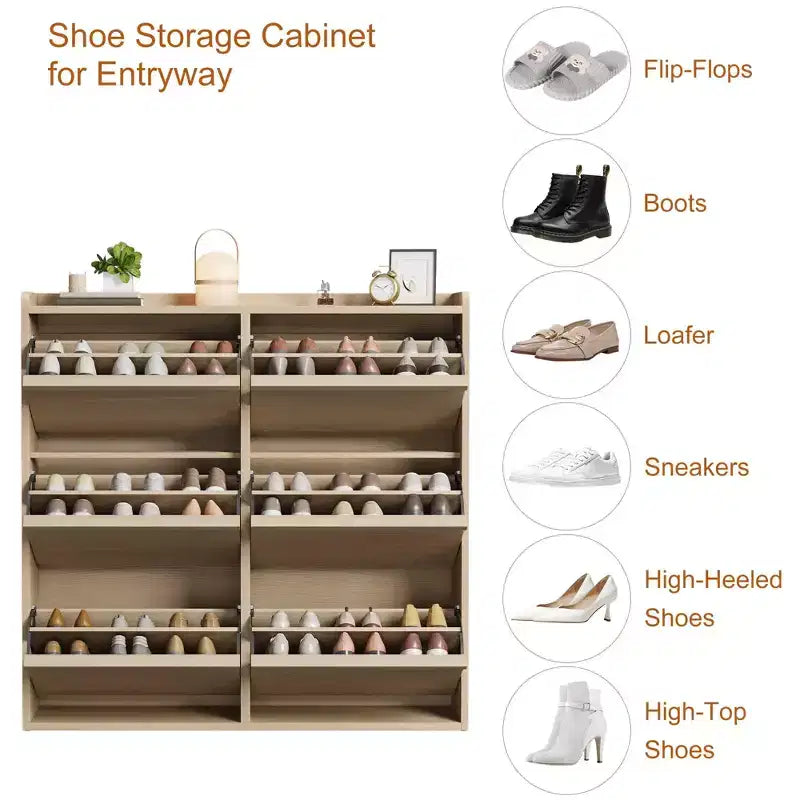 Tipping & Dump Bucket Shoe Rack, Multi-Color, Natural Wood / Gray / Black, for 2–6 People