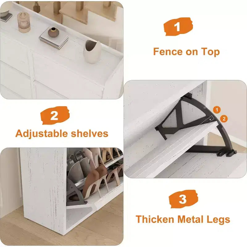 Tipping & Dump Bucket Shoe Rack, Multi-Color, Natural Wood / Gray / Black, for 2–6 People