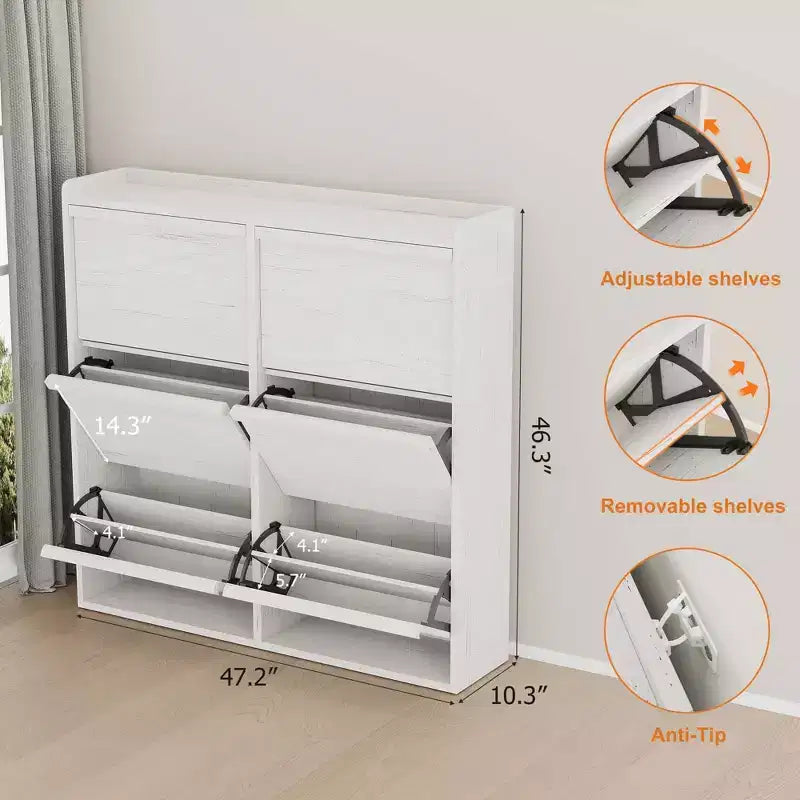 Tipping & Dump Bucket Shoe Rack, Multi-Color, Natural Wood / Gray / Black, for 2–6 People